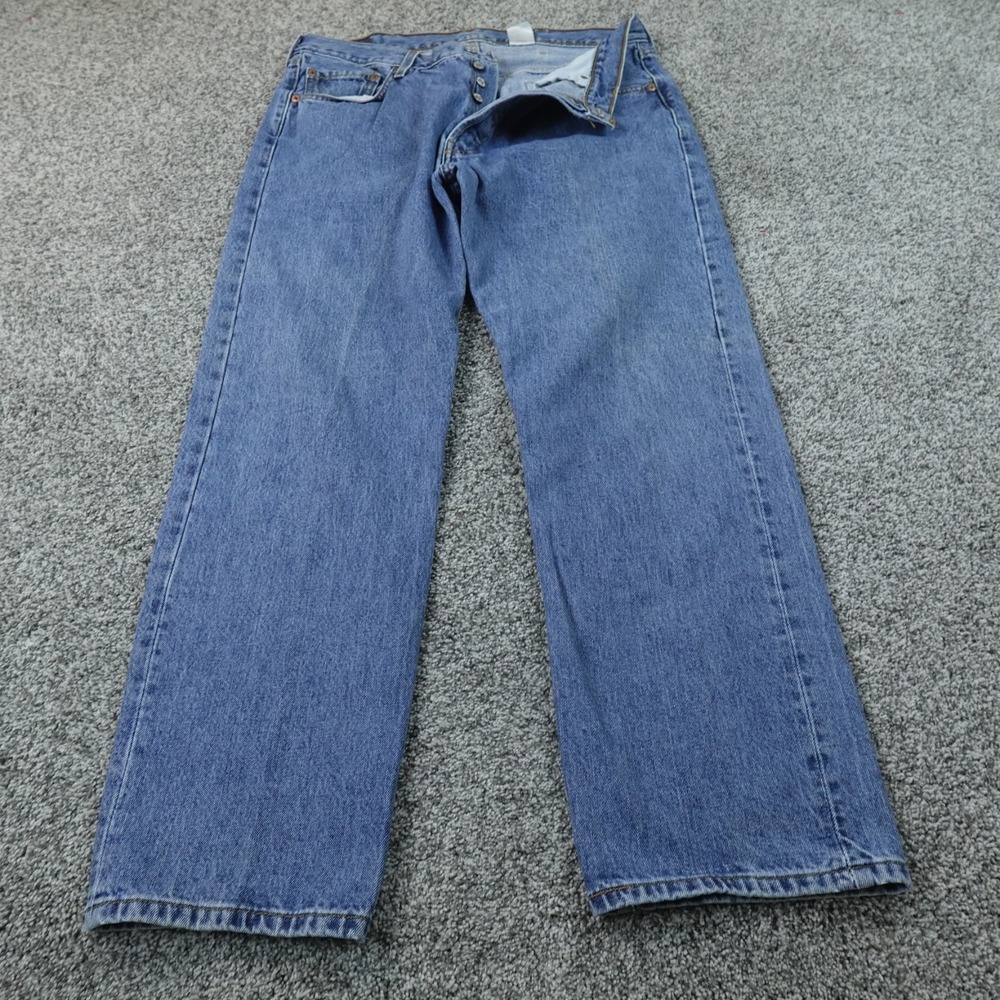 VTG Levis Jeans Mens 38X30 Dark Blue Denim Pants 501 Straight Button Fly Y2K 00s